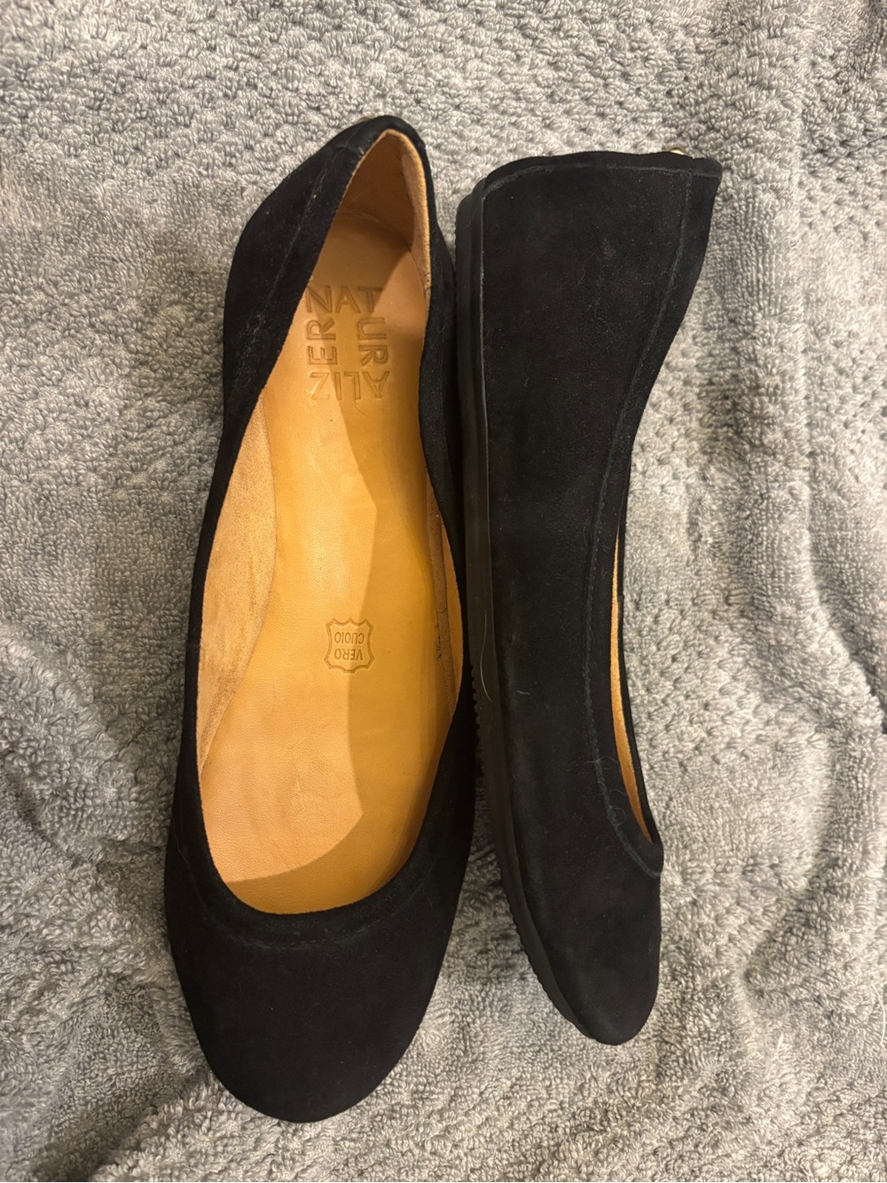 Naturalizer Black Suede Round-Toe Flats - Picture 2 of 3